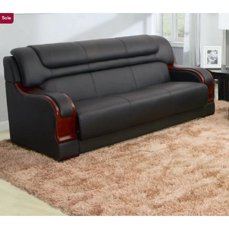 Black leather sofa set for deals sale